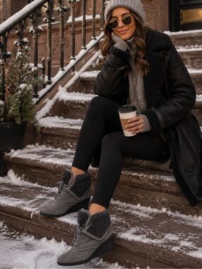 Gray Women's Wedge Ankle Booties